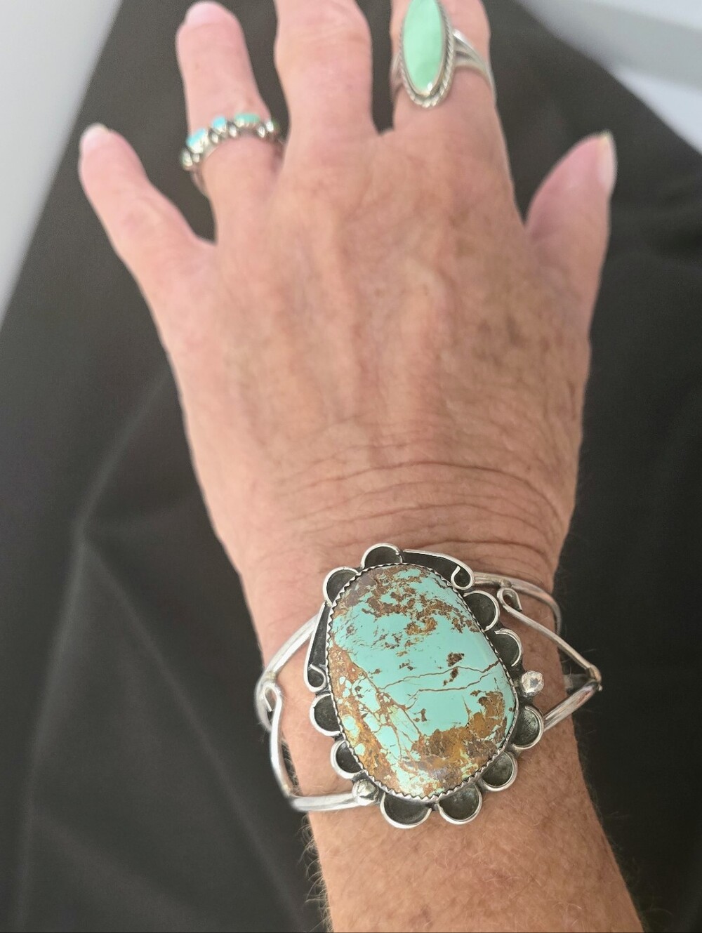 VTG Sterling Silver Lrg Turquoise Cuff Bracelet Split Shank Lrg Stone 1.6"×1.2" - Picture 7 of 7